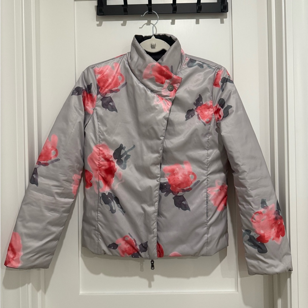 Emporio Armani Gray and Pink Floral Puffer Jacket